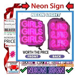 🛑 GIRLS GIRLS GIRLS Custom ➕🆒 NEON SIGN Light Up WALL DECOR 💸BUY NOW❗🟢